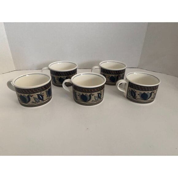MIKASA Intaglio Arabella Tulip Design 8 oz. Flat Coffee Tea Mugs Set of 5 - Picture 2 of 7